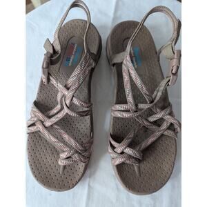 Skechers Women's Outdoor Lifestyle Sandals Size 8 Brown Pink Woven Straps